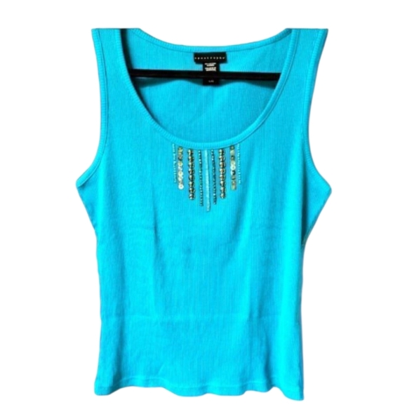 APOSTROPHE New Women's Turquoise Beaded Sparkle Tank Top XL - Picture 1 of 11
